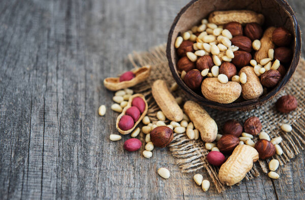 Mixed nuts on a table