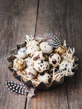 bıldırcın yumurtası metal bir kase içinde 