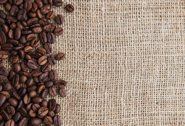 Coffee beans on a rough sacking
