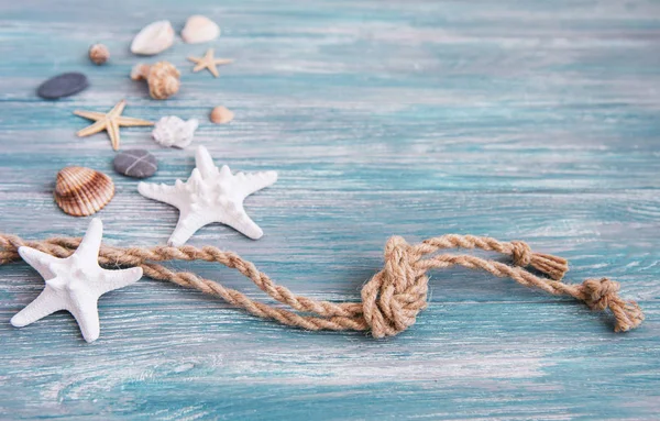 Seashells and sea decorations with rope