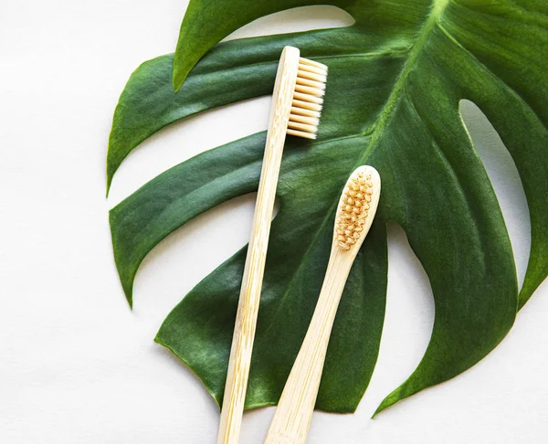 Bamboo toothbrushes on white background — Stock Photo, Image