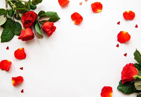 Κόκκινα τριαντάφυλλα και πέταλα — Φωτογραφία Αρχείου