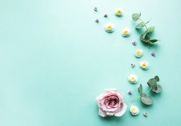 Blumen Komposition auf grünem Hintergrund — Stockfoto