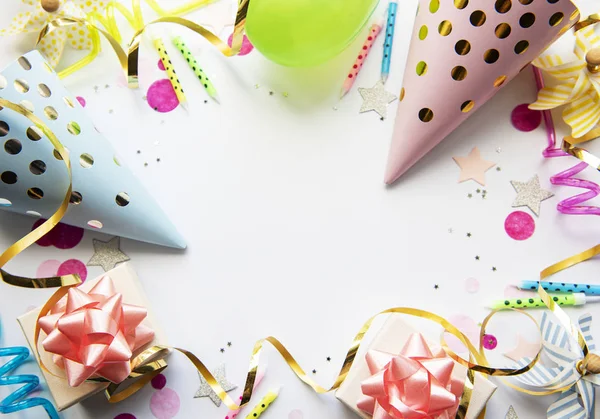 Wszystkiego Najlepszego Okazji Urodzin Flat Lay Wtih Urodziny Balony Konfetti — Zdjęcie stockowe