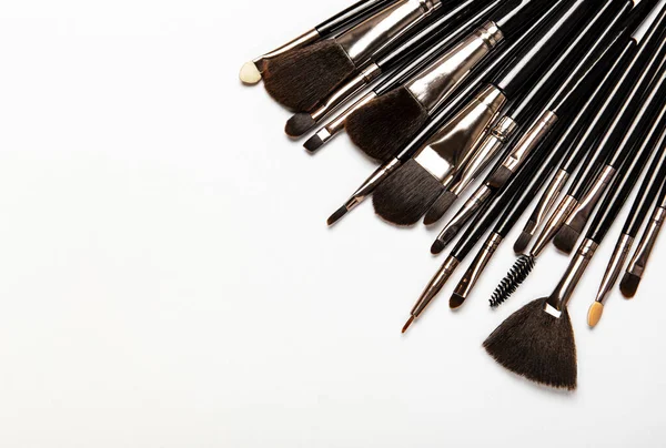 Set Pinceles Maquillaje Profesional Negro Con Asas Negras Sobre Fondo — Foto de Stock