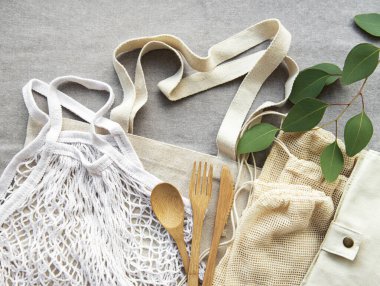 Pamuk çuvallar, ağ torbası. Sıfır atık. Çevre dostu. Düz yatıyordu