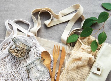 Pamuk çuvallar, ağ torbası. Sıfır atık. Çevre dostu. Düz yatıyordu