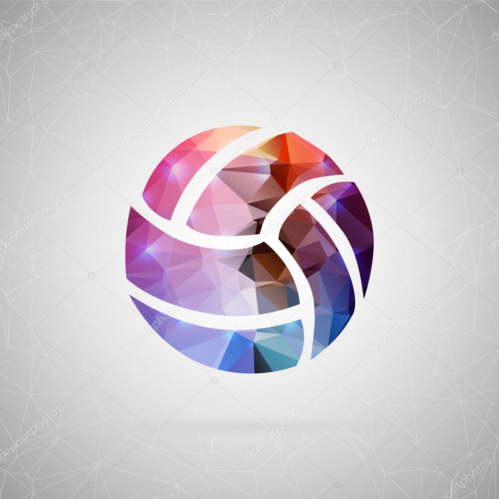 Abstract creative concept vector icon of volleyball ball. For web and mobile content isolated on background, unusual template design, flat silhouette object and social media image, triangle origami.
