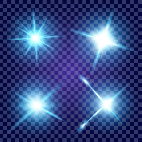 Concepto creativo Conjunto vectorial de estrellas con efecto de luz brillante estalla con destellos aislados sobre fondo negro. Para el diseño de arte de la plantilla de ilustración, banner para celebrar la Navidad, rayo mágico de energía flash — Archivo Imágenes Vectoriales