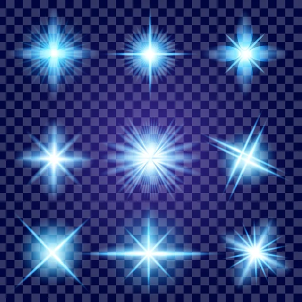 Concept créatif Ensemble vectoriel d'étoiles à effet de lumière brillante éclate avec des étincelles isolées sur fond noir. Pour la conception d'art de modèle d'illustration, bannière pour Noël célèbrent, rayon d'énergie flash magique — Image vectorielle