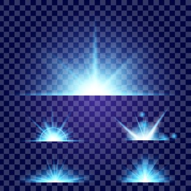 Parlak ışık efektlerinden oluşan yaratıcı bir konsept vektör kümesi siyah arka planda izole edilmiş kıvılcımlarla parlar. Resim tasarımı için, Noel kutlaması için pankart, sihirli ışık ışını