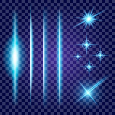 Parlak ışık efektlerinden oluşan yaratıcı bir konsept vektör kümesi siyah arka planda izole edilmiş kıvılcımlarla parlar. Resim tasarımı için, Noel kutlaması için pankart, sihirli ışık ışını