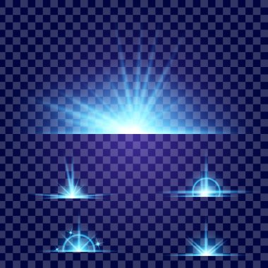 Parlak ışık efektlerinden oluşan yaratıcı bir konsept vektör kümesi siyah arka planda izole edilmiş kıvılcımlarla parlar. Resim tasarımı için, Noel kutlaması için pankart, sihirli ışık ışını