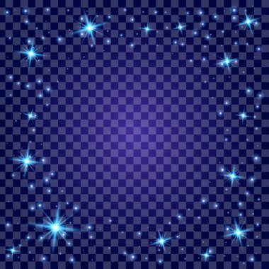 Parlak ışık efektlerinden oluşan yaratıcı bir konsept vektör kümesi siyah arka planda izole edilmiş kıvılcımlarla parlar. Resim tasarımı için, Noel kutlaması için pankart, sihirli ışık ışını