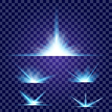 Parlak ışık efektlerinden oluşan yaratıcı bir konsept vektör kümesi siyah arka planda izole edilmiş kıvılcımlarla parlar. Resim tasarımı için, Noel kutlaması için pankart, sihirli ışık ışını