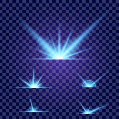 Parlak ışık efektlerinden oluşan yaratıcı bir konsept vektör kümesi siyah arka planda izole edilmiş kıvılcımlarla parlar. Resim tasarımı için, Noel kutlaması için pankart, sihirli ışık ışını