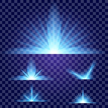 Parlak ışık efektlerinden oluşan yaratıcı bir konsept vektör kümesi siyah arka planda izole edilmiş kıvılcımlarla parlar. Resim tasarımı için, Noel kutlaması için pankart, sihirli ışık ışını