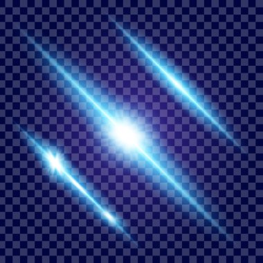 Parlak ışık efektlerinden oluşan yaratıcı bir konsept vektör kümesi siyah arka planda izole edilmiş kıvılcımlarla parlar. Resim tasarımı için, Noel kutlaması için pankart, sihirli ışık ışını