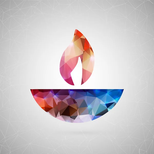 Astratto concetto creativo icona vettoriale della candela diwali. Per contenuti web e mobili isolati su sfondo, design insolito modello, oggetto silhouette piatta, origami triangolo arte, banner, poster . — Vettoriale Stock