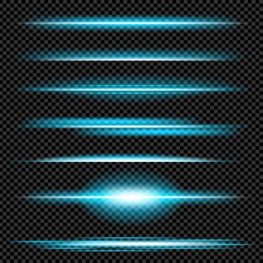 Parlak ışık efektlerinden oluşan yaratıcı bir konsept vektör kümesi siyah arka planda izole edilmiş kıvılcımlarla parlar. Resim tasarımı için, Noel kutlaması için pankart, sihirli ışık ışını