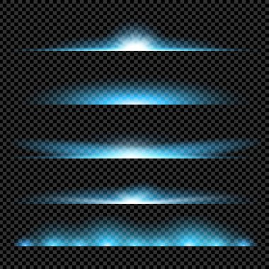 Parlak ışık efektlerinden oluşan yaratıcı bir konsept vektör kümesi siyah arka planda izole edilmiş kıvılcımlarla parlar. Resim tasarımı için, Noel kutlaması için pankart, sihirli ışık ışını