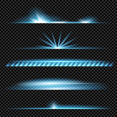 Parlak ışık efektlerinden oluşan yaratıcı bir konsept vektör kümesi siyah arka planda izole edilmiş kıvılcımlarla parlar. Resim tasarımı için, Noel kutlaması için pankart, sihirli ışık ışını