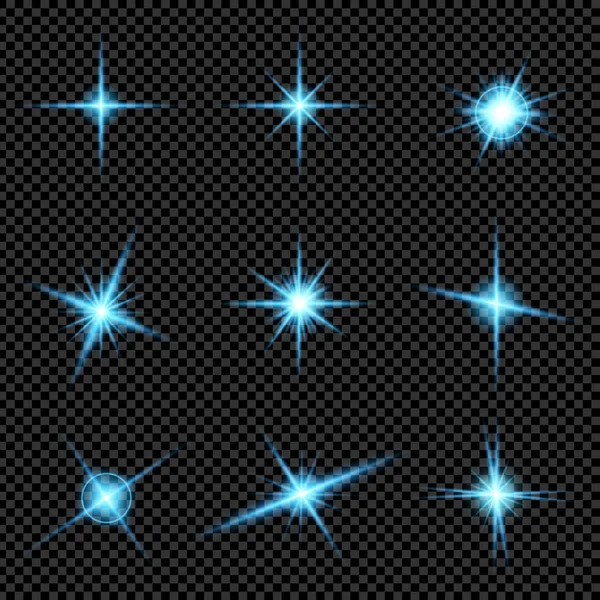 Creative concept Vector set of glow light effect stars bursts with sparkles isolated on black background. For illustration template art design, banner for Christmas celebrate, magic flash energy ray — Stock Vector