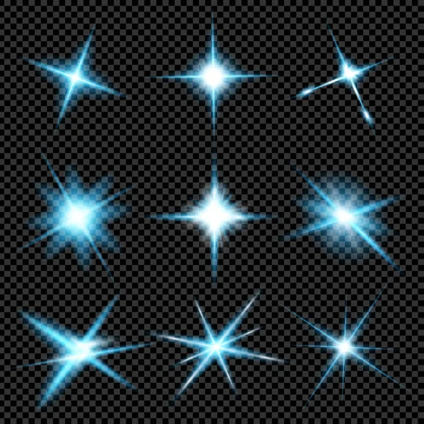 Creative concept Vector set of glow light effect stars bursts with sparkles isolated on black background. For illustration template art design, banner for Christmas celebrate, magic flash energy ray — Stock Vector