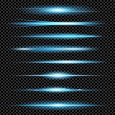 Parlak ışık efektlerinden oluşan yaratıcı bir konsept vektör kümesi siyah arka planda izole edilmiş kıvılcımlarla parlar. Resim tasarımı için, Noel kutlaması için pankart, sihirli ışık ışını