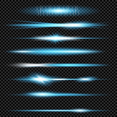 Parlak ışık efektlerinden oluşan yaratıcı bir konsept vektör kümesi siyah arka planda izole edilmiş kıvılcımlarla parlar. Resim tasarımı için, Noel kutlaması için pankart, sihirli ışık ışını