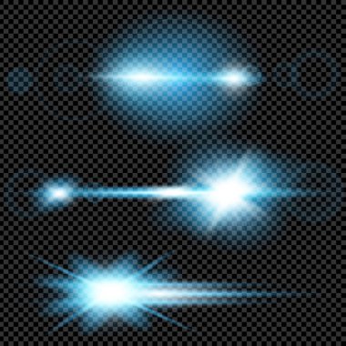 Parlak ışık efektlerinden oluşan yaratıcı bir konsept vektör kümesi siyah arka planda izole edilmiş kıvılcımlarla parlar. Resim tasarımı için, Noel kutlaması için pankart, sihirli ışık ışını