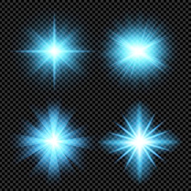 Parlak ışık efektlerinden oluşan yaratıcı bir konsept vektör kümesi siyah arka planda izole edilmiş kıvılcımlarla parlar. Resim tasarımı için, Noel kutlaması için pankart, sihirli ışık ışını