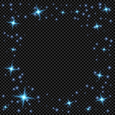 Parlak ışık efektlerinden oluşan yaratıcı bir konsept vektör kümesi siyah arka planda izole edilmiş kıvılcımlarla parlar. Resim tasarımı için, Noel kutlaması için pankart, sihirli ışık ışını