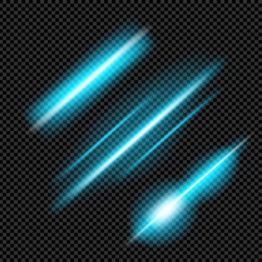 Parlak ışık efektlerinden oluşan yaratıcı bir konsept vektör kümesi siyah arka planda izole edilmiş kıvılcımlarla parlar. Resim tasarımı için, Noel kutlaması için pankart, sihirli ışık ışını