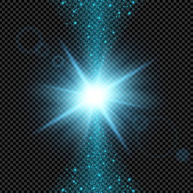 Parlak ışık efektlerinden oluşan yaratıcı bir konsept vektör kümesi siyah arka planda izole edilmiş kıvılcımlarla parlar. Resim tasarımı için, Noel kutlaması için pankart, sihirli ışık ışını