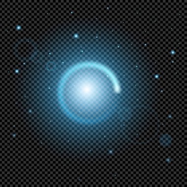 Parlak ışık efektlerinden oluşan yaratıcı bir konsept vektör kümesi siyah arka planda izole edilmiş kıvılcımlarla parlar. Resim tasarımı için, Noel kutlaması için pankart, sihirli ışık ışını