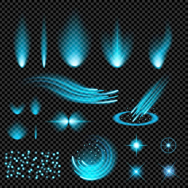 Conceito criativo Conjunto vetorial de estrelas de efeito de luz brilhante explode com faíscas isoladas em fundo preto. Para ilustração modelo arte design, banner para o Natal comemorar, raio de energia flash mágico —  Vetores de Stock