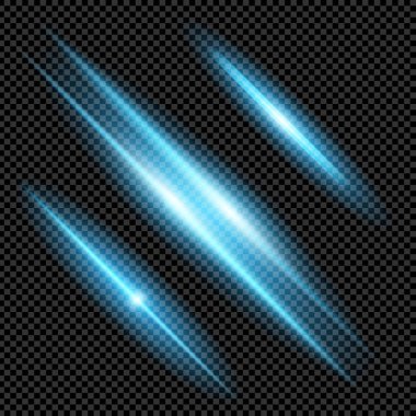 Parlak ışık efektlerinden oluşan yaratıcı bir konsept vektör kümesi siyah arka planda izole edilmiş kıvılcımlarla parlar. Resim tasarımı için, Noel kutlaması için pankart, sihirli ışık ışını