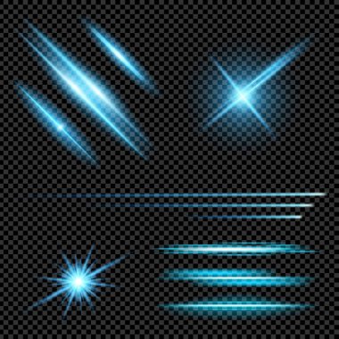 Parlak ışık efektlerinden oluşan yaratıcı bir konsept vektör kümesi siyah arka planda izole edilmiş kıvılcımlarla parlar. Resim tasarımı için, Noel kutlaması için pankart, sihirli ışık ışını