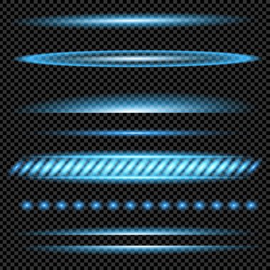 Parlak ışık efektlerinden oluşan yaratıcı bir konsept vektör kümesi siyah arka planda izole edilmiş kıvılcımlarla parlar. Resim tasarımı için, Noel kutlaması için pankart, sihirli ışık ışını