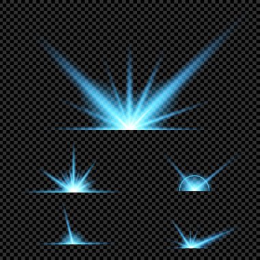 Parlak ışık efektlerinden oluşan yaratıcı bir konsept vektör kümesi siyah arka planda izole edilmiş kıvılcımlarla parlar. Resim tasarımı için, Noel kutlaması için pankart, sihirli ışık ışını