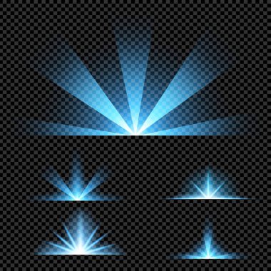 Parlak ışık efektlerinden oluşan yaratıcı bir konsept vektör kümesi siyah arka planda izole edilmiş kıvılcımlarla parlar. Resim tasarımı için, Noel kutlaması için pankart, sihirli ışık ışını