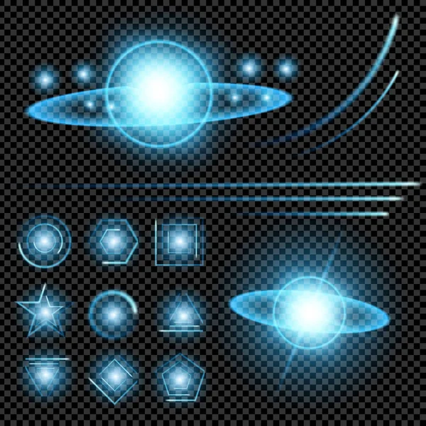 Concepto creativo Conjunto vectorial de estrellas con efecto de luz brillante estalla con destellos aislados sobre fondo negro. Para el diseño de arte de la plantilla de ilustración, banner para celebrar la Navidad, rayo mágico de energía flash — Vector de stock