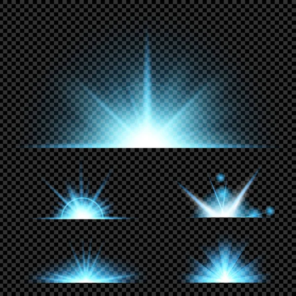 Parlak ışık efektlerinden oluşan yaratıcı bir konsept vektör kümesi siyah arka planda izole edilmiş kıvılcımlarla parlar. Resim tasarımı için, Noel kutlaması için pankart, sihirli ışık ışını