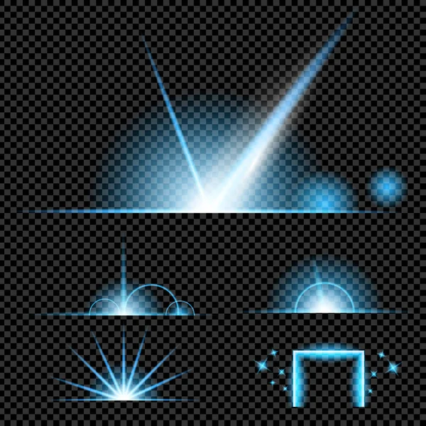 Concepto creativo Conjunto vectorial de estrellas con efecto de luz brillante estalla con destellos aislados sobre fondo negro. Para el diseño de arte de la plantilla de ilustración, banner para celebrar la Navidad, rayo mágico de energía flash — Vector de stock