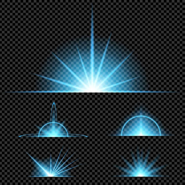 Parlak ışık efektlerinden oluşan yaratıcı bir konsept vektör kümesi siyah arka planda izole edilmiş kıvılcımlarla parlar. Resim tasarımı için, Noel kutlaması için pankart, sihirli ışık ışını