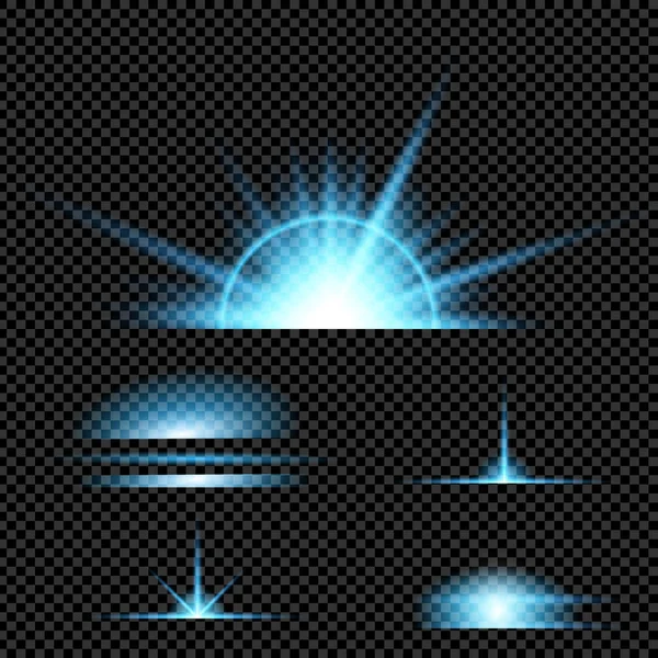 Parlak ışık efektlerinden oluşan yaratıcı bir konsept vektör kümesi siyah arka planda izole edilmiş kıvılcımlarla parlar. Resim tasarımı için, Noel kutlaması için pankart, sihirli ışık ışını