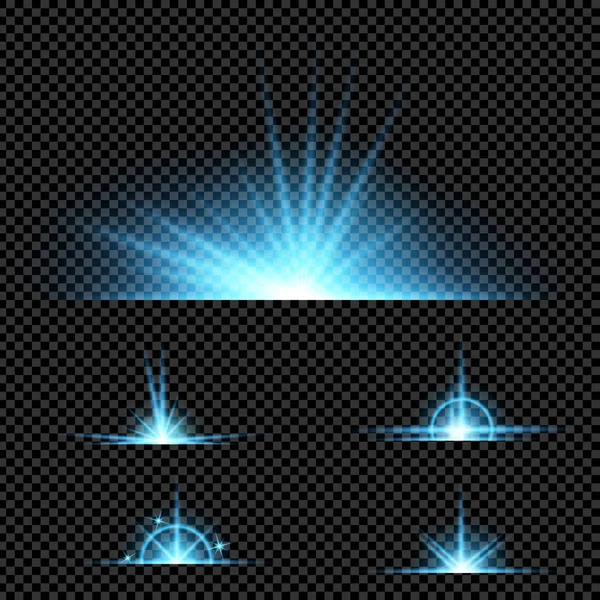 Parlak ışık efektlerinden oluşan yaratıcı bir konsept vektör kümesi siyah arka planda izole edilmiş kıvılcımlarla parlar. Resim tasarımı için, Noel kutlaması için pankart, sihirli ışık ışını