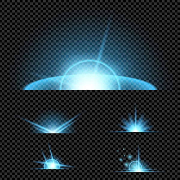 Parlak ışık efektlerinden oluşan yaratıcı bir konsept vektör kümesi siyah arka planda izole edilmiş kıvılcımlarla parlar. Resim tasarımı için, Noel kutlaması için pankart, sihirli ışık ışını