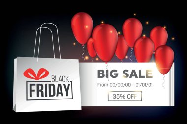 Soyut vektör kara Cuma satış planı. Sanat şablonu tasarımı, liste, sayfa, taklit broşür stili, afiş, fikir, kapak, kitap, boş, kart, reklam, poster, rozet